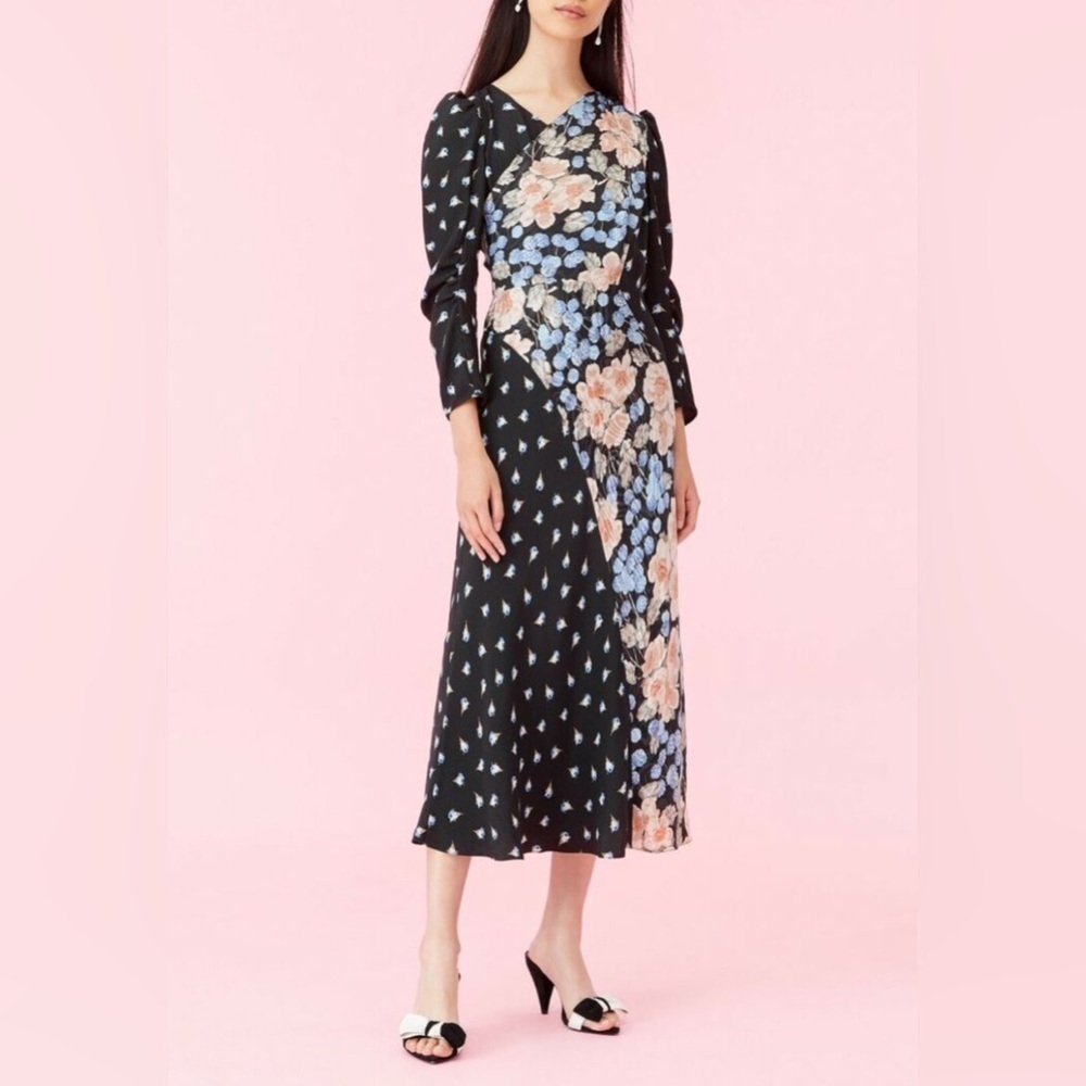 NEW Rebecca Taylor silk blend Mixed-Print Floral Maxi Dress 10